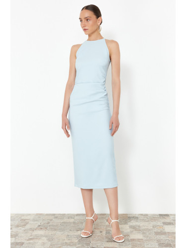 Trendyol Blue Fitted Halter Neck Midi Pencil Skirt Woven Dress
