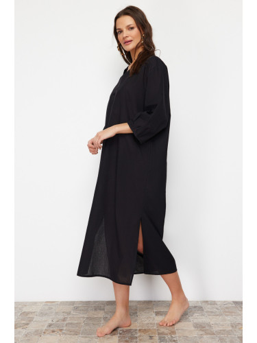 Trendyol Black Wide Fit Midi Woven Beach Dress