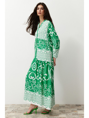Trendyol Green Paisley Patterned Button Detailed Viscose Dress