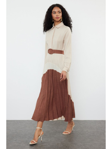Trendyol Brown Color Block Woven Shirt Dress