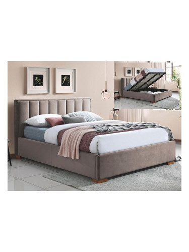 Кадифено легло с място за съхранение 160x200 - дъб/тъмно бежово