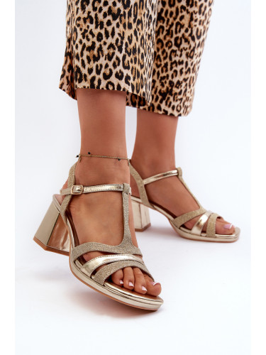 EVENTO Дамски сандали на висок ток от златиста изкуствена кожа Lyana