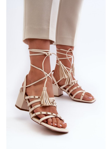 Beige low-heeled Chrisele studded sandals