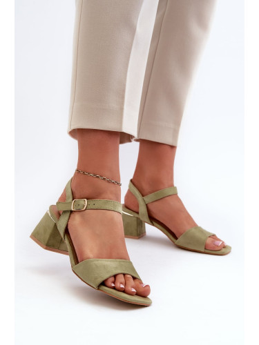 Women's eco-friendly suede block sandals, Leisha green