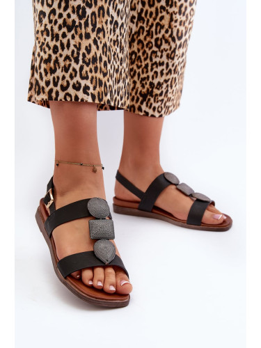 Women's flat sandals with embellishments Sergio Leone Black
