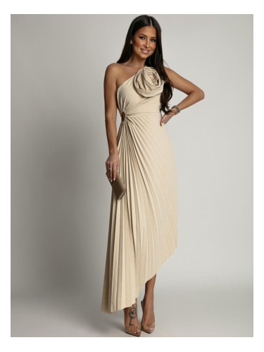Women's elegant pleated dress Fasardi - light beige