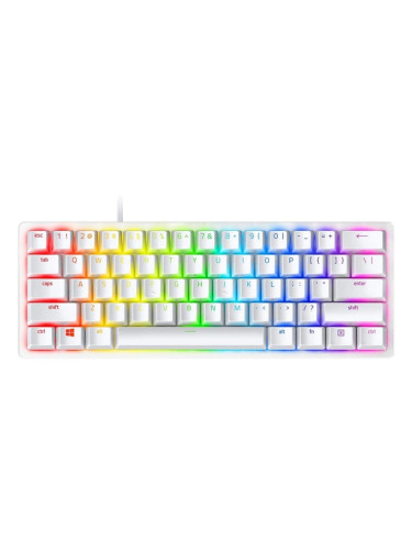 Клавиатура Razer Huntsman Mini - Mercury (RZ03-03390300-R3M1), геймърска, механична, clicky optical суичове, RGB подсветка, US layout, бяла, USB