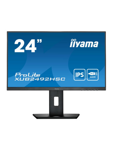 Монитор IIYAMA XUB2492HSC-B5, 24" (60.96 cm) IPS панел, 75Hz, Full HD, 4ms, 80 000 000:1, 250 cd/m2, DisplayPort, HDMI, USB, USB-C