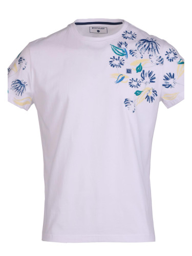 Тениска в бяло със сини листа