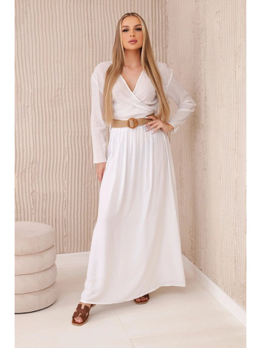 Women's viscose skirt with decorative belt - white