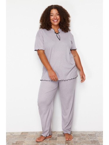 Trendyol Curve Gray Bow Detailed Camisole Knitted Pajamas Set