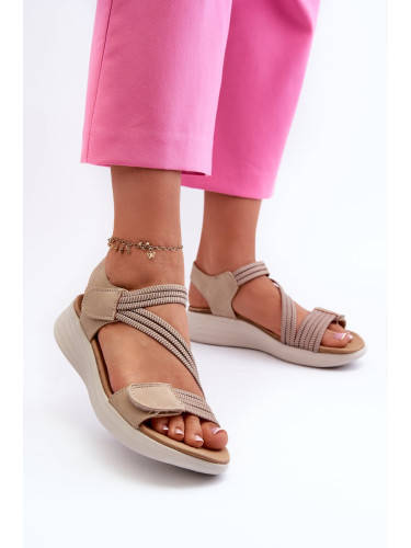 Women's comfortable Velcro sandals beige Eladora