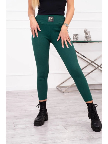 Ribbed high-waisted leggings in dark green