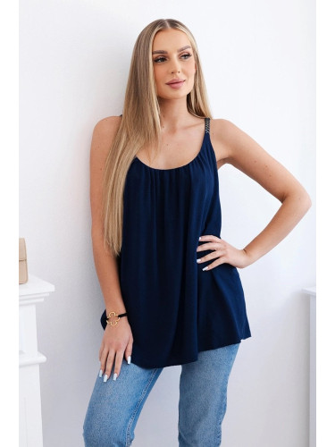 Viscose blouse with straps navy blue