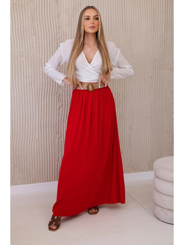 Women's viscose skirt with belt - red
