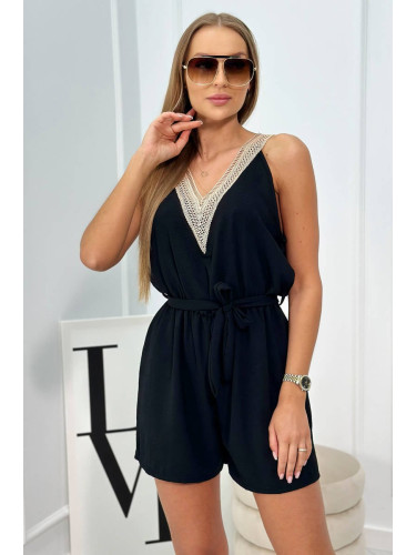 Short overall with decorative lace in black color