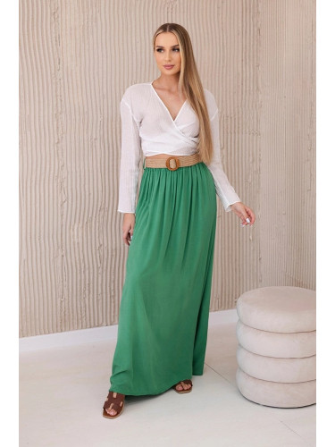 Women's viscose skirt with decorative belt - green