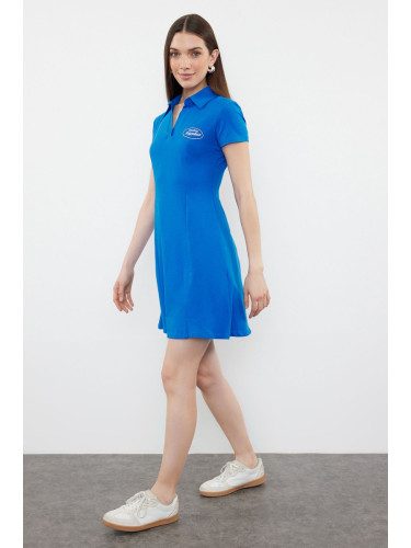 Trendyol Saks Skater/Waist Embroidered Cotton Stretchy Knitted Mini Dress