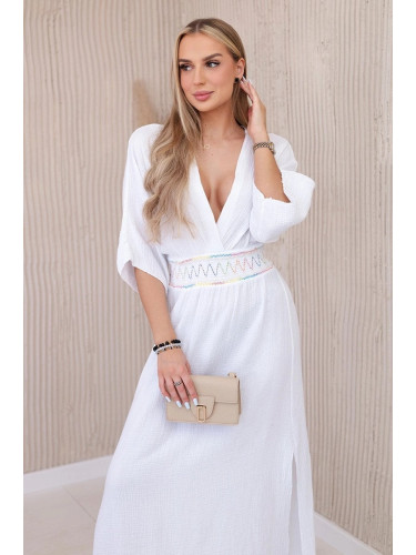 Women's muslin dress with straps - white