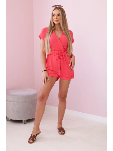 Short jumpsuit with tie at the waist neon pink