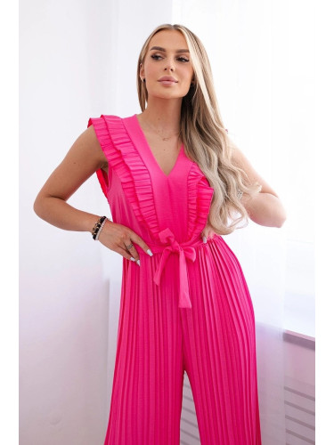 Pleated jumpsuit with pink ruffles