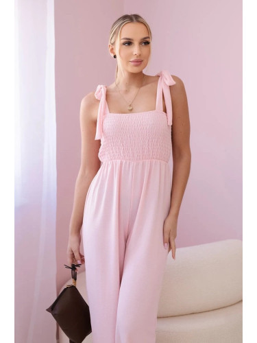 Strappy jumpsuit with a gathered top in powder pink