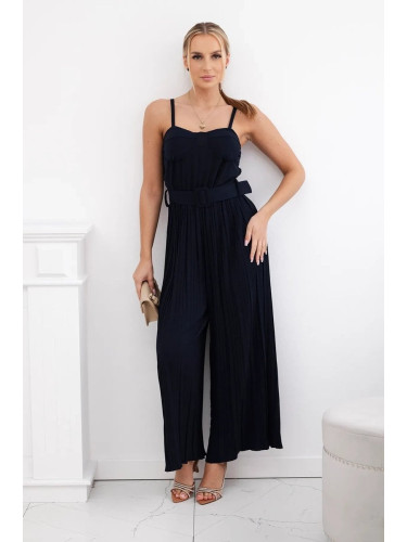 Pleated jumpsuit with straps navy blue