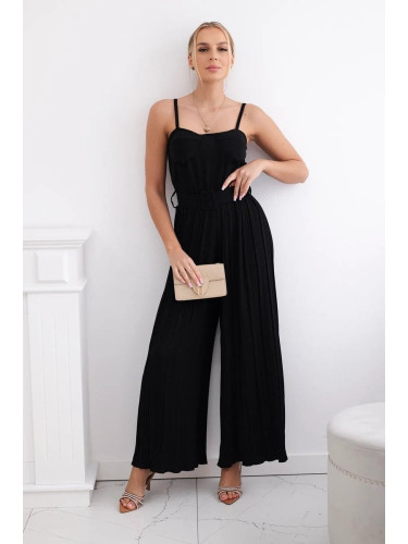 Pleated jumpsuit with straps black