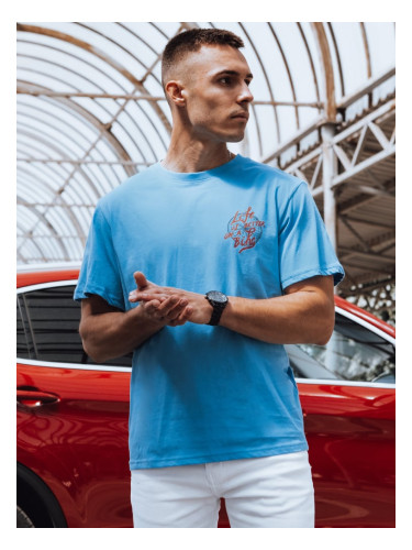 Men's T-shirt with print, light blue Dstreet