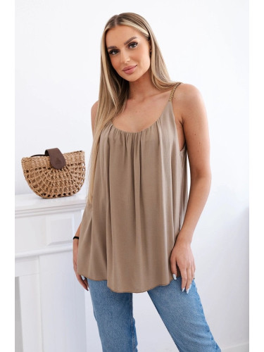 Viscose blouse with camel straps