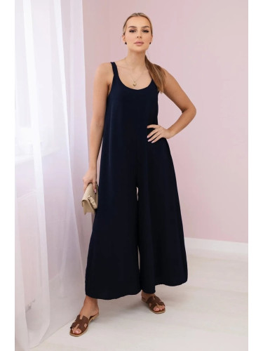 Jumpsuit with wide straps in navy blue