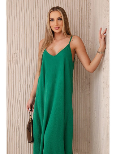 Women's muslin dress with thin straps - green