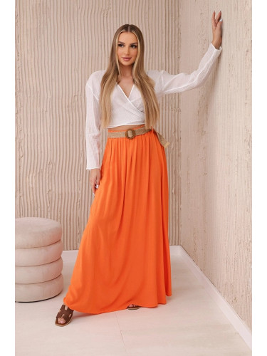 Women's viscose skirt with decorative belt - orange