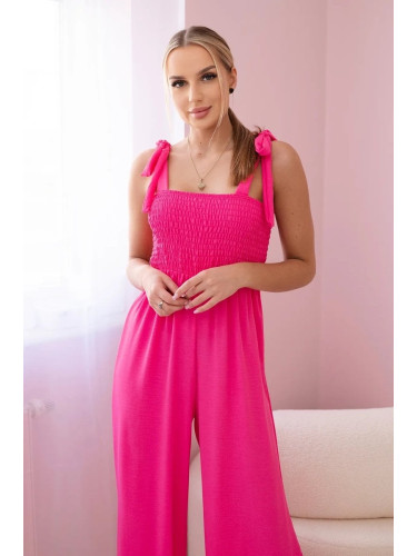 Striped jumpsuit with ruffle top in pink