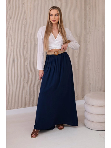 Women's viscose skirt with decorative belt - dark blue
