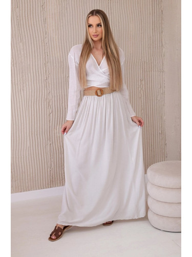 Women's viscose skirt with decorative belt - beige