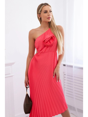 Pleated dress with floral pink neon