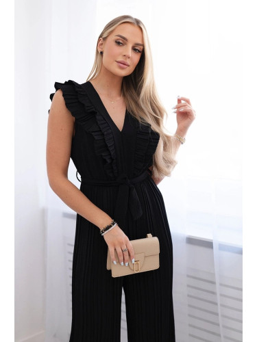 Pleated jumpsuit with black ruffles