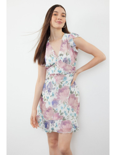 Trendyol Multicolored Floral Patterned A-Line Ruffled Mini Woven Dress