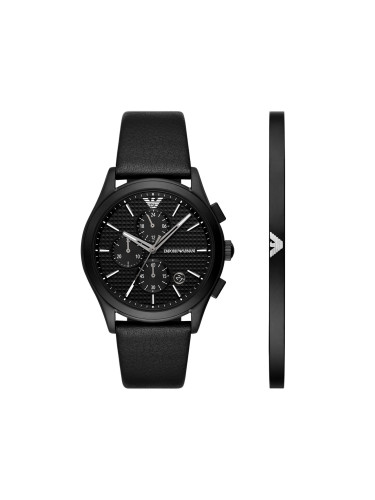 Комплект часовник и гривна Emporio Armani Paolo Gift Set AR80070SET Черен