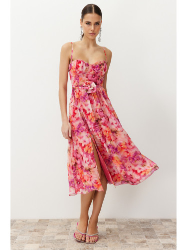 Trendyol Multicolored A-Line Rose Detailed Woven Dress