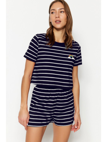 Trendyol Navy Blue Rainbow Printed T-shirt with Shorts and Knitted Pajamas Set