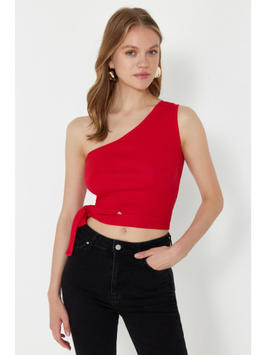 Trendyol Red One-Shoulder Fitted Blouse with Tie Detail