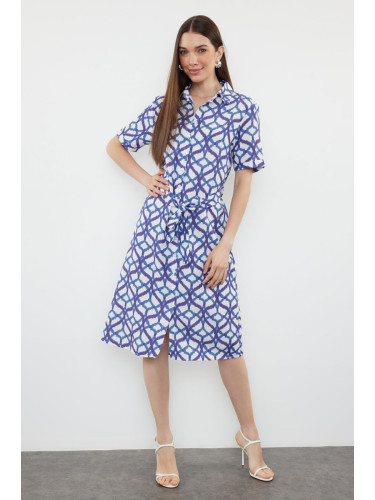 Trendyol Blue Belted Midi Woven Shirt Dress