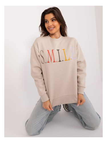 Beige sweatshirt with colorful lettering