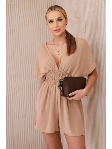 Camel jumpsuit with ruffle waistband