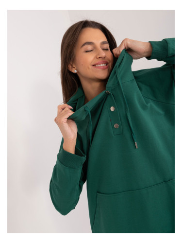 Dark green women's kangaroo sweatshirt with drawstring