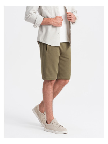 Ombre Men's pre-knee BASIC sweat shorts - olive