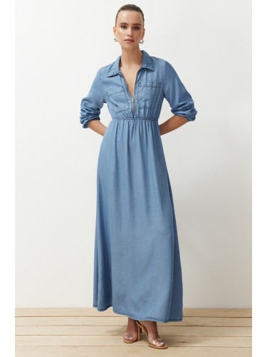 Trendyol Dark Blue Midi Denim Modest Dress
