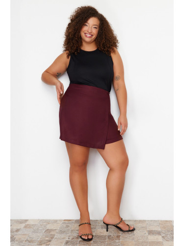Trendyol Curve Burgundy Straight Short Skirt Finike Woven Plus Size Skirt